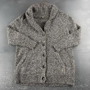 VTG Eddie Bauer Sweater Womens 2XL Salt Pepper Chunky Knit Shwal Cardigan Wool
